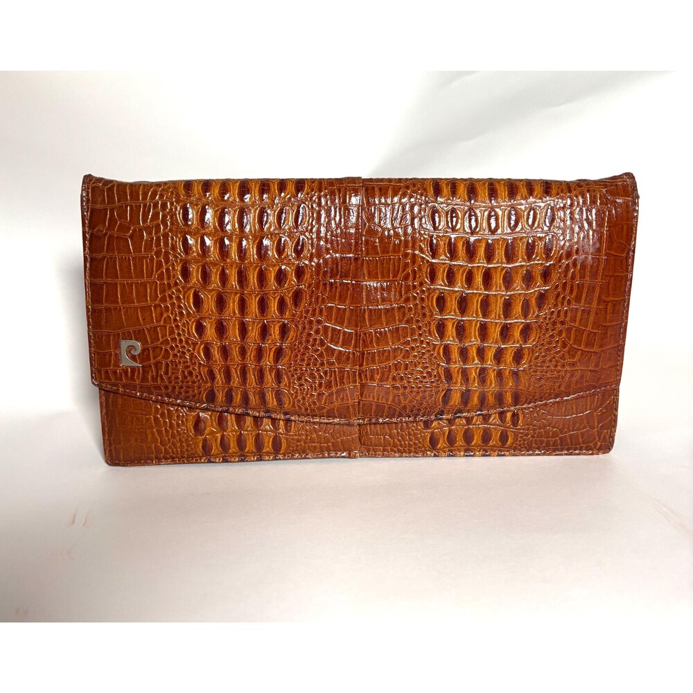 Vintage Pierre Cardin Croc Embossed Leather Clutch: Cognac Brown Envelope Bag